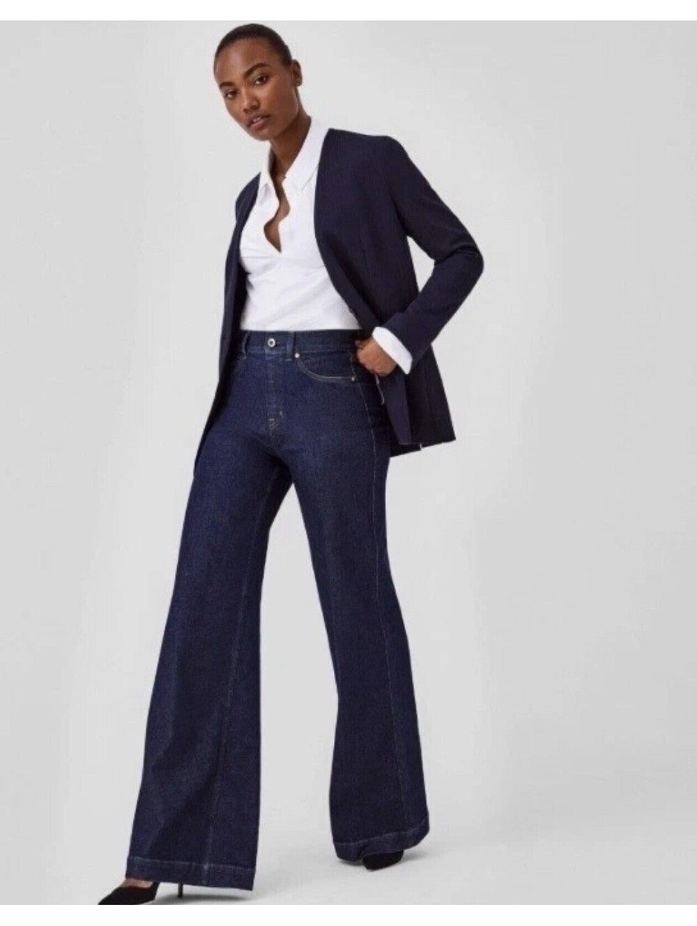 SPANX SPANXshape Original EveryWear Flare Jeans 21266Q Raw Indigo High Rise XL